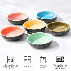 Set 6 Boluri aperitiv, colectia Las Palmitas, ceramica, multicolor, 90 ml - Img 6
