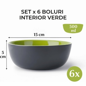 Set 6 Boluri ceramice, Le Papillon, Verde, Ø15cm, 500 ml - Img 2