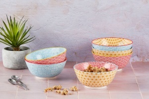 Set 6 Boluri Supa, Pattern Color, portelan, detalii manuale, Ø15cm, 600 ml - Img 2