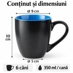 Set 6 Cani cafea si ceai MIAMIO Le Papillon, ceramica, 350 ml, interior albastru - Img 2