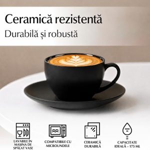 Set 6 Cesti de cappuccino cu farfurioara, Le Papillon Black, ceramica, 175 ml - Img 5