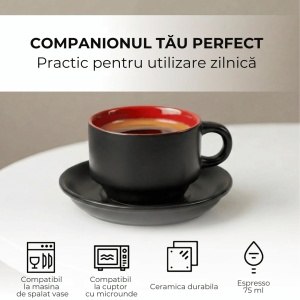 Set 6 Cesti de espresso cu farfurie, colectia Le Papillon, ceramica, rosu, 75 ml - Img 4