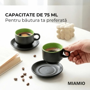 Set 6 Cesti de espresso cu farfurie, colectia Le Papillon, ceramica, verde, 75 ml - Img 6
