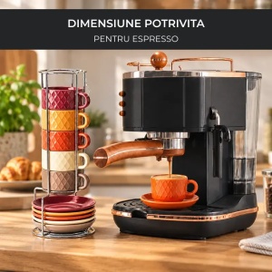 Set 6 Cesti de espresso cu farfurie, colectia Palmanova Magma multicolor, ceramica, 75 ml - Img 5