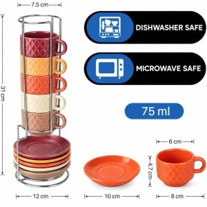 Set 6 Cesti de espresso cu farfurie, colectia Palmanova Magma multicolor, ceramica, 75 ml - Img 2