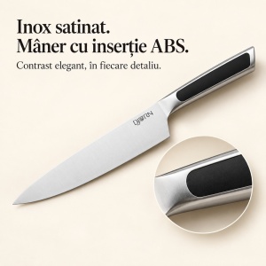 Set 6 Cutite de bucatarie Loki, lame inox satinat, manere cu insertii ABS negre - Img 3