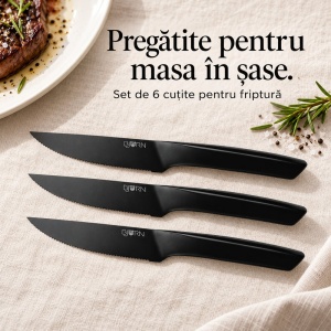 Set 6 Cutite de friptura Jensen, lame zimtate inox 13 cm, negru satinat - Img 5