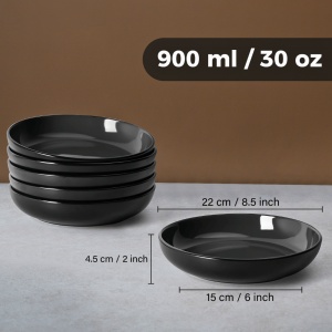 Set 6 Farfurii adanci, colectia Le Papillon, ceramica, 900ml, negru - Img 2