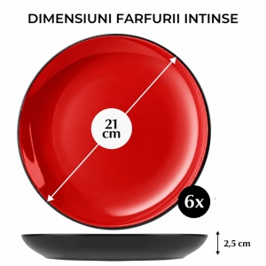 Set 6 Farfurii intinse desert, Le Papillon Red, ceramica, 21 cm - Img 2