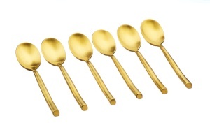 Set 6 lingurițe cafea KNUT, oțel inoxidabil, curbe asimetrice, auriu mat - Img 1