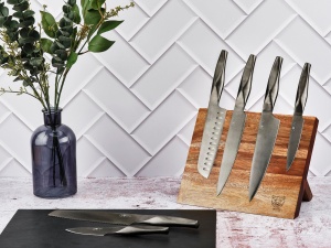 Suport pentru cutite VANTAA + Set 6 Cutite de bucatarie LARUS, lama inox satinat cu maner gri metalizat - Img 2