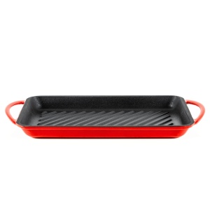 Tava Grill dreptunghiulara din fonta emailata, Lätt Home, 39 x 22 cm, compatibila inductie, rosu Cherry
