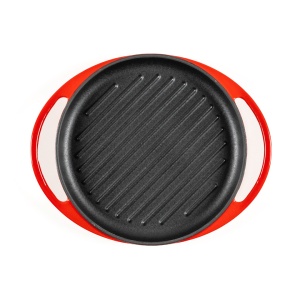 Tigaie Grill rotunda din fonta emailata, Lätt Home, 26 cm, prindere cu manere largi, rosu Cherry - Img 1