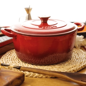 Oala fonta emailata cu capac, 4.8L, 26cm, Cocotte tip ceaun cuptor olandez, rosu Cherry - Lätt Home - Img 2