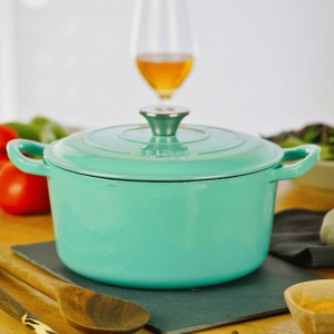 Oala fonta emailata cu capac, 4L, 23cm, Cocotte tip ceaun cuptor olandez, verde Menta - Lätt Home - Img 7