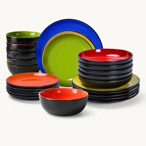 Serviciu de masa 6 persoane, set 24 piese, colectia Le Papillon, Boluri, Farfurii intinse/adanci, ceramica, multicolor - Img 1