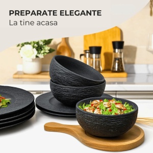 Serviciu de masa pentru 4 persoane, Set 16 piese Oasis, Cani, Boluri, Farfurii intinse, ceramica, negru - Img 3
