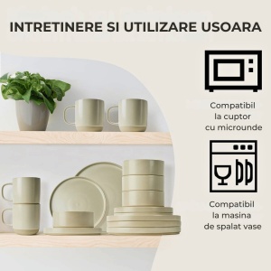 Serviciu de masa pentru 4 persoane, Set 16 piese Sierra Sand, Cani, Boluri, Farfurii intinse, ceramica, bej - Img 6
