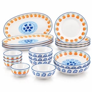 Serviciu de masa pentru 4 persoane, Set Complet 18 piese Napoli Citrus, Boluri, Farfurii adanci, Platouri, Fructiere, portelan