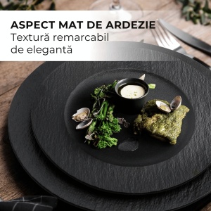Serviciu de masa pentru 4 persoane, Set complet 20 piese Oasis, Cani, Boluri, Farfurii intinse/adanci, ceramica, negru - Img 3