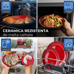 Serviciu de masa pentru 6 persoane, Set 24 piese Le Papillon, Boluri, Farfurii intinse/adanci, ceramica, rosu - Img 3
