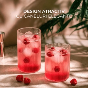 Set 12 Pahare Senita pentru apa si long drink, sticla cu caneluri, 6 x 280 ml, 6 x 430 ml - Img 4