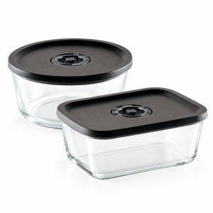 Set 2 caserole din sticla borosilicata Lätt Home Mix Zilnic, 1.400 + 1.650 ml, capace ermetice cu valve de vid