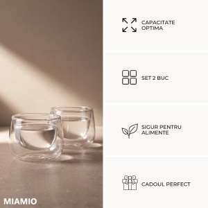 Set 2 pahare cappuccino Lagoa, perete dublu, sticlă borosilicată, suport bambus, 180 ml - Img 7