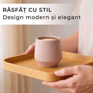 Set 4 Cesti cafea Espresso, colectia Luxe, ceramica, Cream Rose, 90 ml - Img 3
