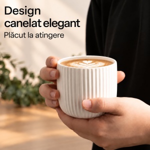 Set 4 Cesti Cafea, Senita alb, ceramica, fara toarta, 250 ml - Img 3