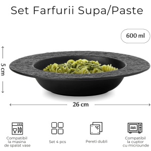 Set 4 Farfurii adanci supa, colectia Oasis, ceramica, negru, 600 ml - Img 2