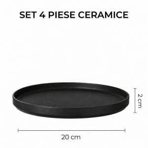 Set 4 Farfurii intinse desert, Luxe Black, ceramica, 20 cm - Img 2