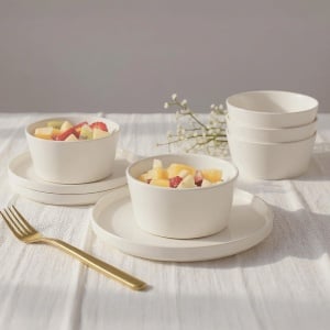Set 4 Farfurii intinse desert, Luxe White, ceramica, 20 cm - Img 7