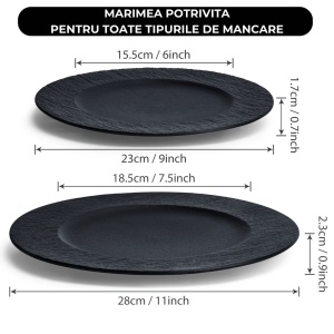 Set 4 Farfurii intinse desert, Oasis Black, ceramica, 23 cm - Img 2