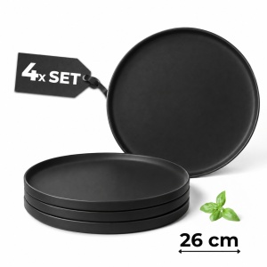 Set 4 Farfurii intinse fel principal, colectia Luxe, ceramica, negru, D. 26 cm