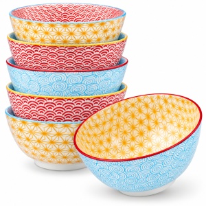 Set 6 Boluri Cereale/Supa, Pattern Color, portelan, detalii manuale, Ø15cm, 600 ml