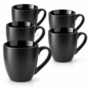 Set 6 Cani cafea si ceai MIAMIO Le Papillon, ceramica, 350 ml, negru mat
