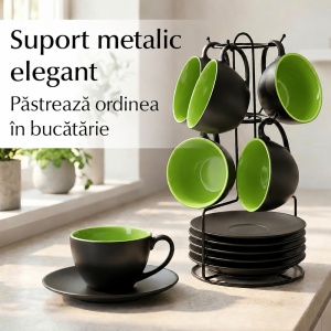 Set 6 Cesti de cappuccino cu farfurioara, Le Papillon Green, ceramica, 175 ml - Img 6