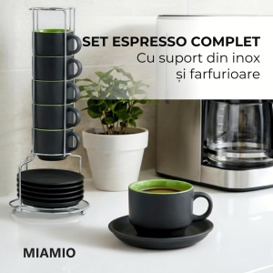 Set 6 Cesti de espresso cu farfurie, colectia Le Papillon, ceramica, verde, 75 ml - Img 3