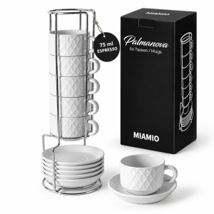 Set 6 Cesti de espresso cu farfurie, colectia Palmanova White, ceramica, 75 ml