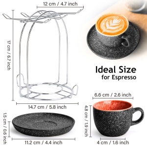 Set 6 Cesti Espresso cu farfurie, colectia Las Palmitas, ceramica, multicolor, 80 ml - Img 2