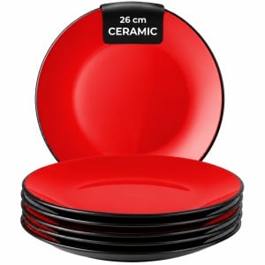 Set 6 Farfurii intinse fel principal, Le Papillon Red, ceramica, 26 cm