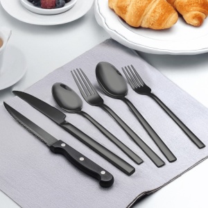 Set Tacamuri pentru 6 persoane, 36 piese cu cutit, furculita, lingura, inox 18/10, negru lucios - Img 3
