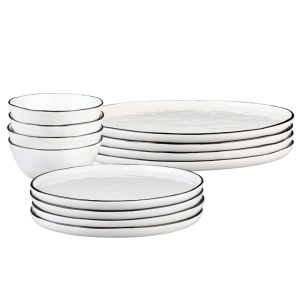 Set Vesela 12 piese - Serviciu Esential de masa 4 persoane, Boluri, Farfurii intinse, gresie ceramica - colectia PURE Alb Zapada - Img 3