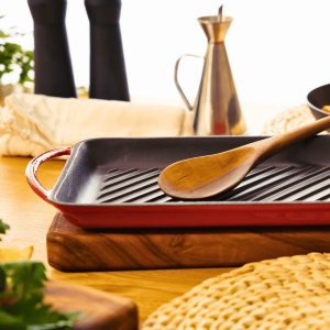 Tava Grill din fonta emailata, Lätt Home, 39x22 cm, prindere cu manere largi, rosu Cherry - Img 4