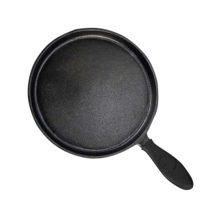 Tigaie joasa de clatite, Tortillada, tip plita rotunda, fonta pre-asezonata, 26 cm, maner fix cu suport din silicon termoizolant, pentru lipii Tortillas si Pancakes - Img 1