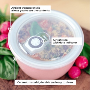Caserola cu capac ermetic pentru depozitare alimente, Lätt Home, ceramica, verde, dreptunghiular, 1100 ml - Img 2
