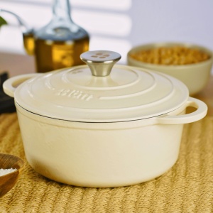 Ceaun din fonta emailata 2.8L, Lätt Home, tip cuptor olandez, cu capac 22 cm, antiaderent, alb - Img 7