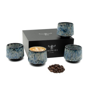 Cesti barista pentru cappuccino, Tibet Blue, ceramica stoneware, set 4 x 180 ml