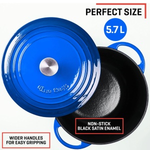 Oala cu capac din fonta emailata albastra, Uno Casa, tip cuptor olandez, 5.7L, 28 cm, suporturi din silicon termorezistent incluse - Img 3